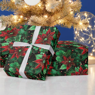Colourful Christmas Abstract Whimsical Poinsettia Wrapping Paper