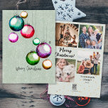 Colourful Christmas Balls 4 Family Photo Collage Holiday Card<br><div class="desc">Looking for a Christmas card with Christmas Balls and snowflakes? Look at our Colourful Christmas Balls 4 Family Photo Collage Holiday Card! This card features beautiful Christmas balls and snowflakes in the front. In the back, you can personalize the text and add 4 photos. This design is a unique artwork,...</div>