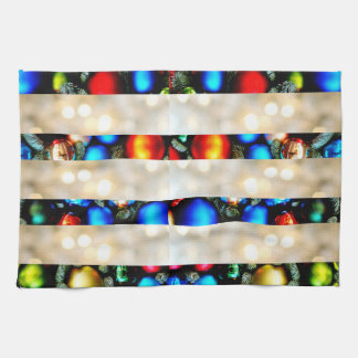 Colourful Christmas Balls And White Lights Stripes Kitchen Towel