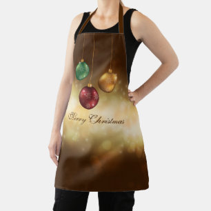 Colourful Christmas Baubles On Yellow Bokeh Apron