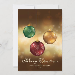 Colourful Christmas Baubles With Custom Text Holiday Card