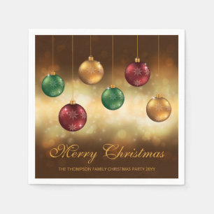 Colourful Christmas Baubles With Custom Text Napkin