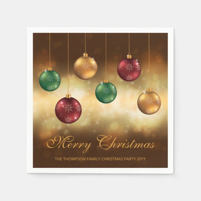 Colourful Christmas Baubles With Custom Text Napkin (Front)
