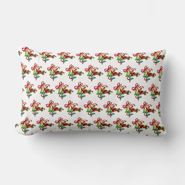 Colourful Christmas Bells and Ribbon Retro Lumbar Pillow (Front)