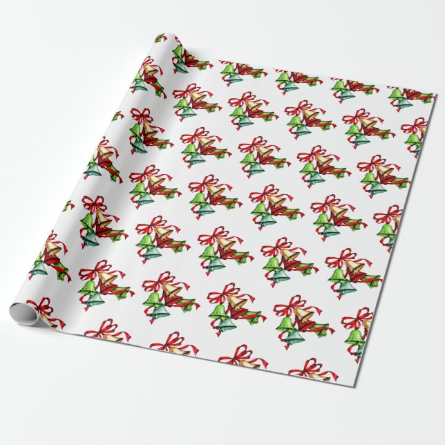 Colourful Christmas Bells Retro Christmas Gift Wrapping Paper (Unrolled)