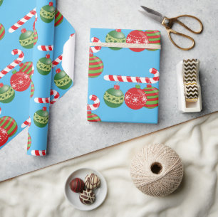 Colourful Christmas Candy Canes & Ornaments Wrapping Paper