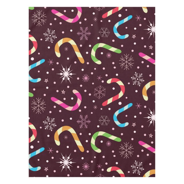 Colourful Christmas Candy Canes with Snowflakes  Tablecloth (Front)