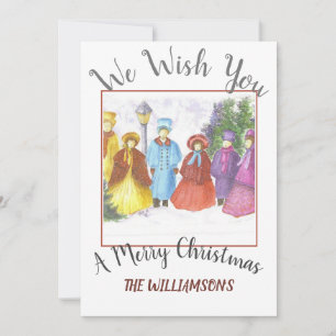 Colourful Christmas Carolers with photo Holiday Card