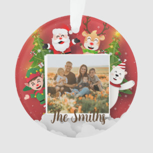 Colourful Christmas Cartoon Santa Photo Add Name Ornament