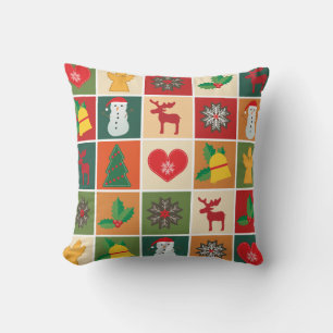 Colourful Christmas Collage Throw Pillow