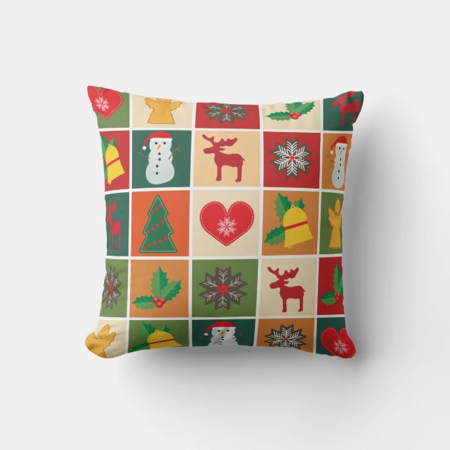 Colourful Christmas Collage Throw Pillow (Front)