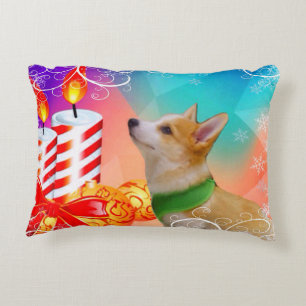 Colourful Christmas Corgi puppy Decorative Pillow