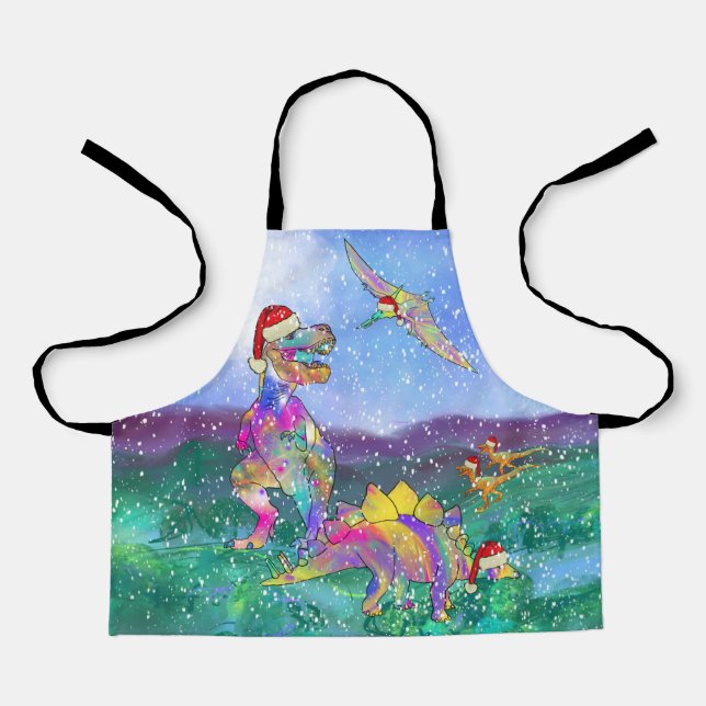 Colourful Christmas Dinosaurs Apron (Front)