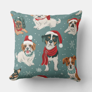 Colourful Christmas Dogs – Fun Holiday Gift for Pe Throw Pillow