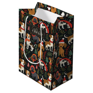 Colourful Christmas Dogs Pattern Medium Gift Bag