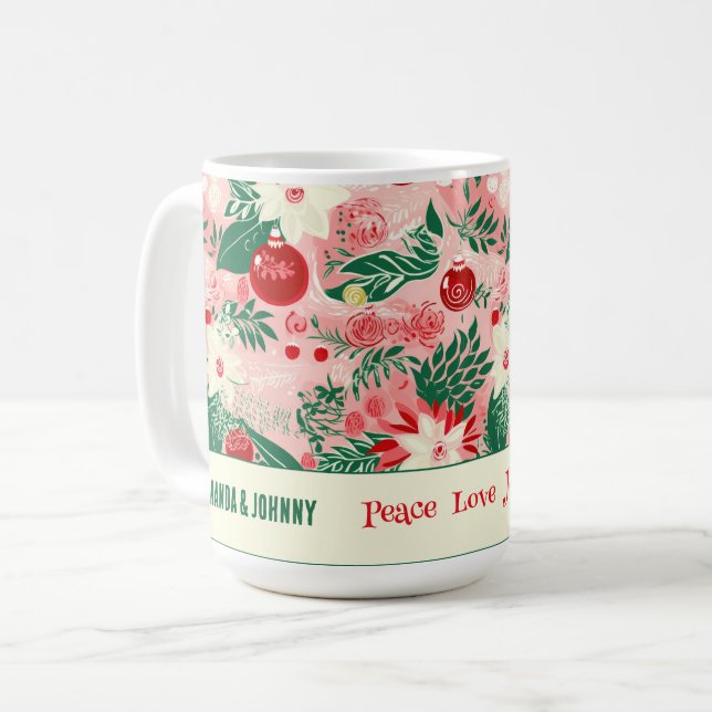 Colourful Christmas Floral Personalized Coffee Mug (Front Left)