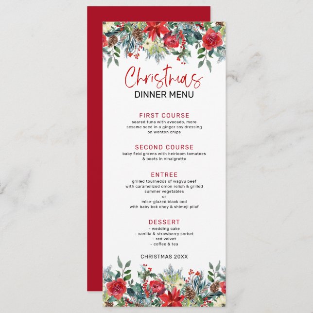 Colourful Christmas flowers and winter foliage Invitation (Front/Back)