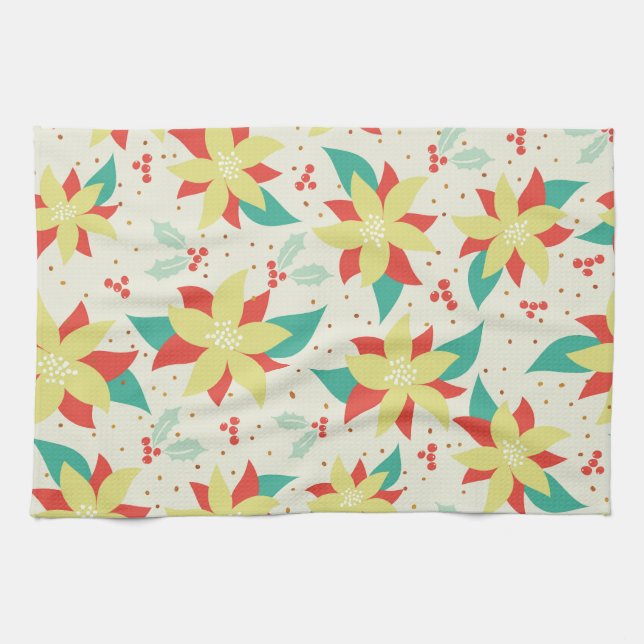 Colourful Christmas Flowers Kitchen Towel (Horizontal)