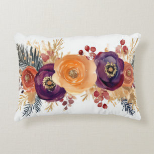 colourful christmas flowers with fir tree branches accent pillow