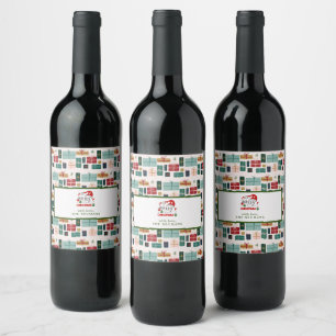 Colourful Christmas Gift Box Patterns Wine Label