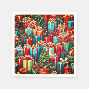 Colourful Christmas Gifts, Holiday Tree Pattern Napkin