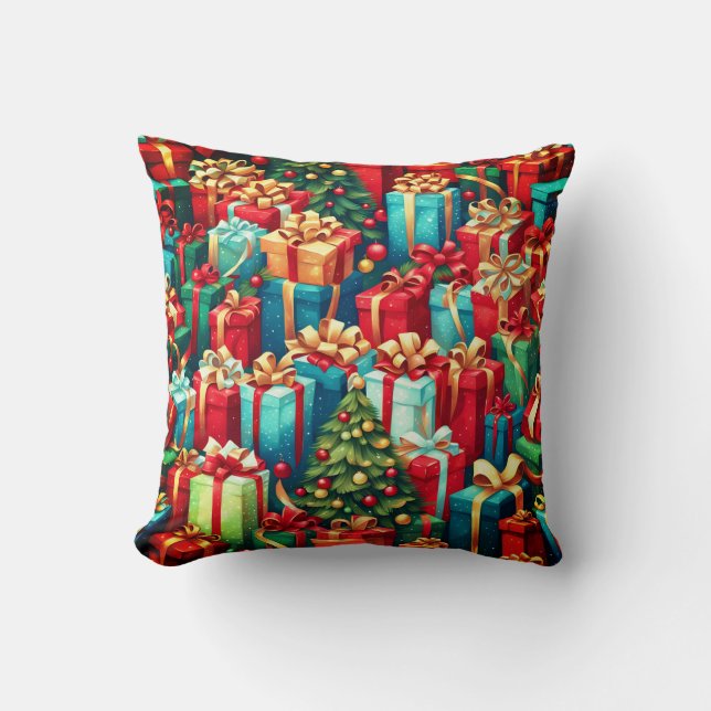 Colourful Christmas Gifts,  Holiday Tree Pattern  Throw Pillow (Front)