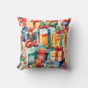 Colourful Christmas Gifts Pattern  Throw Pillow