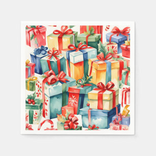 Colourful Christmas Gifts Watercolor Pattern Napkin