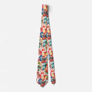Colourful Christmas Gifts Watercolor  Pattern  Tie
