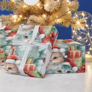 Colourful Christmas gifts with festive cats Wrapping Paper
