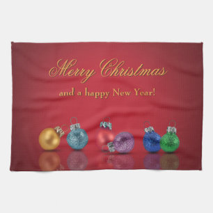 Colourful Christmas Glitter Ornaments Kitchen Towel
