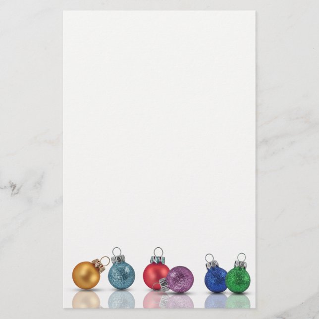 Colourful Christmas Glitter Ornaments Stationery (Front)