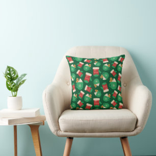Colourful Christmas Glove & Gingerbread Latte Gree Throw Pillow