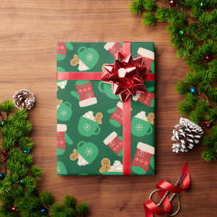 Colourful Christmas Glove & Gingerbread Latte Gree Wrapping Paper