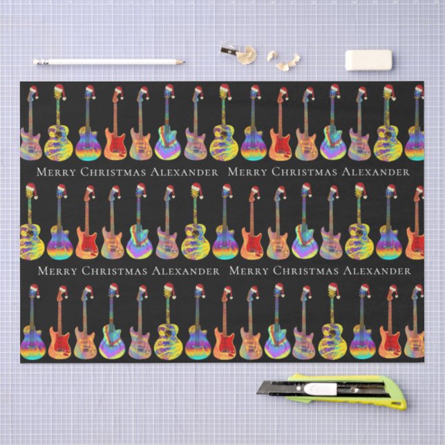 Colourful Christmas Guitar Personalized  Tissue Paper (Craft)