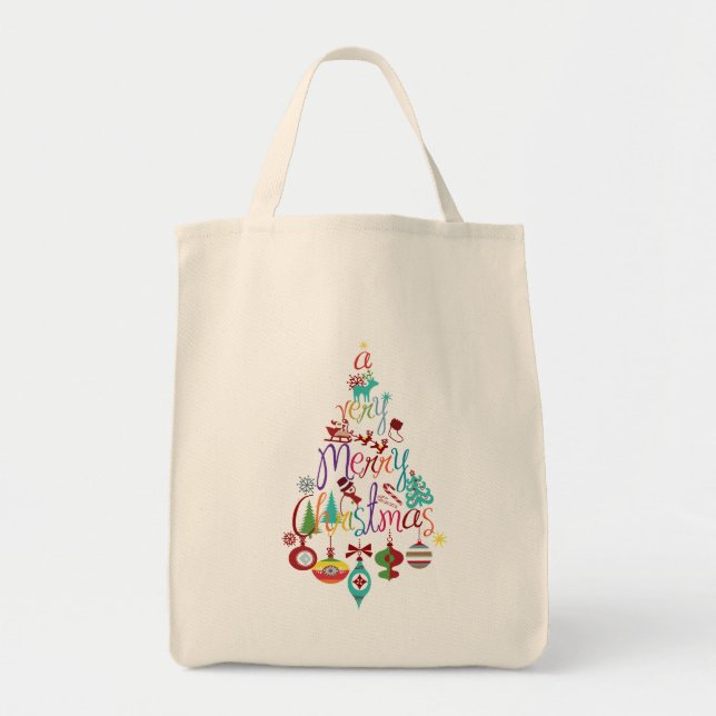 Colourful Christmas Holiday Tree Tote Bag (Front)