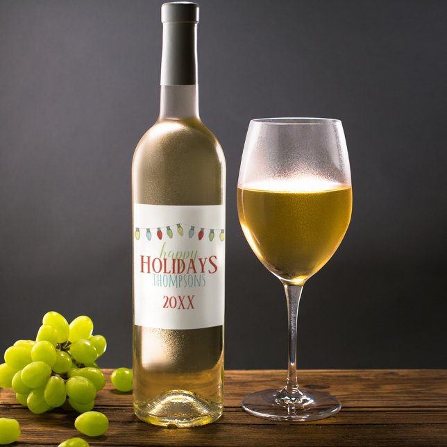 Colourful Christmas Light Personalized Wine Label (Colorful light custom wine labels. )