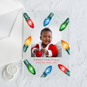 Colourful Christmas Lights Acrylic Holiday Photo Invitations