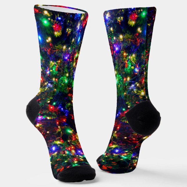 Colourful Christmas Lights Bokeh Shimmering Flare Socks (Angled)