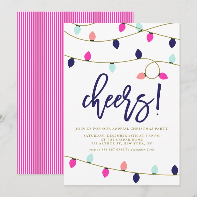 Colourful Christmas Lights Christmas Party Invitation (Front/Back)