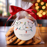 Colourful Christmas Lights Classic Round Sticker<br><div class="desc">Colourful Christmas Lights custom holiday design</div>