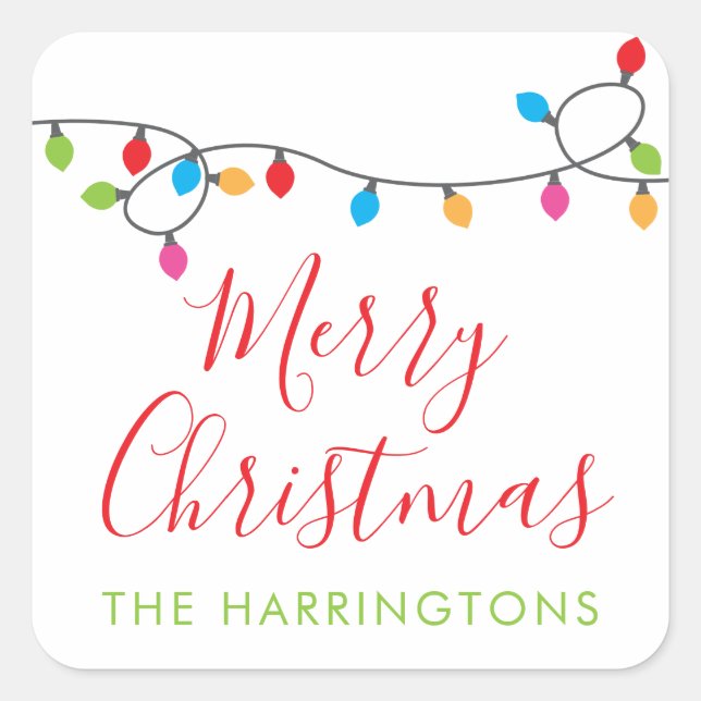 Colourful Christmas Lights Gift Sticker (Front)
