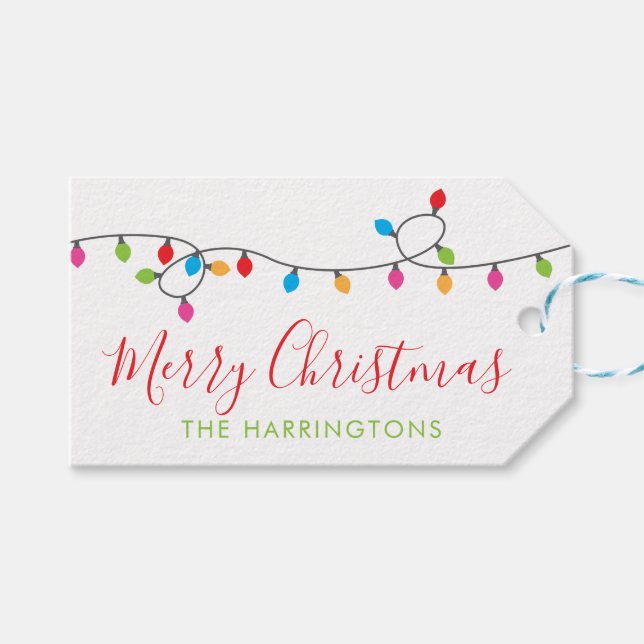 Colourful Christmas Lights Gift Tags (Front (Horizontal))
