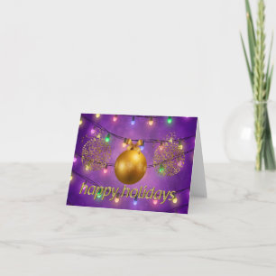 Colourful Christmas Lights & Golden Ornaments Holiday Card