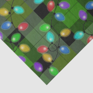 Colourful Christmas Lights Green Plaid Tissue Paper