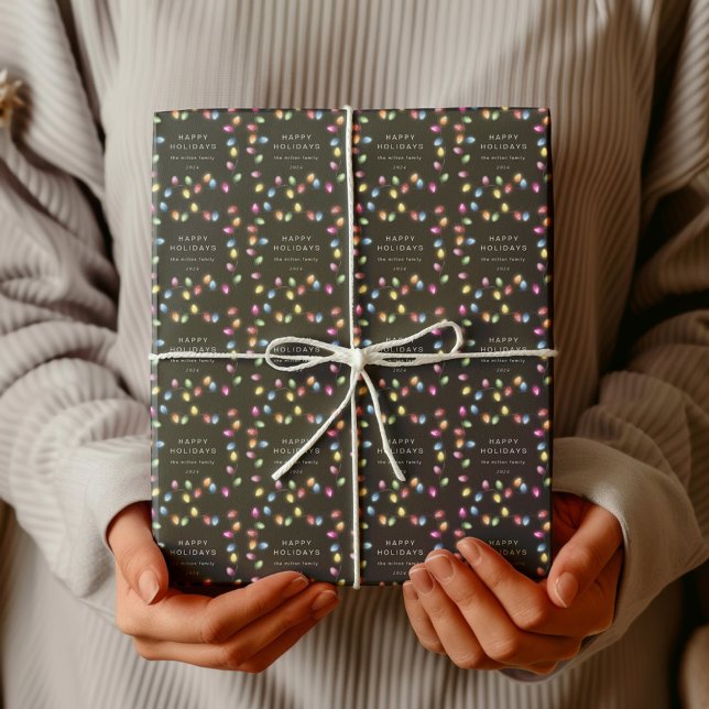 Colourful Christmas Lights Monogram Holiday Wrapping Paper (Creator Uploaded)