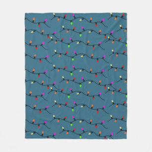 Colourful Christmas Lights On Blue Fleece Blanket
