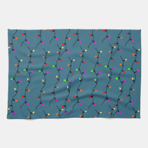 Colourful Christmas Lights On Blue Kitchen Towel