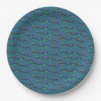 Colourful Christmas Lights On Blue Paper Plate