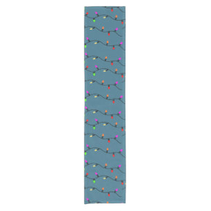 Colourful Christmas Lights On Blue Short Table Runner